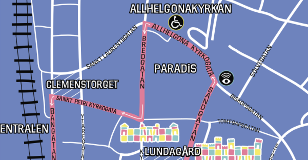 Karta över karnevalståget vid syntolkningen